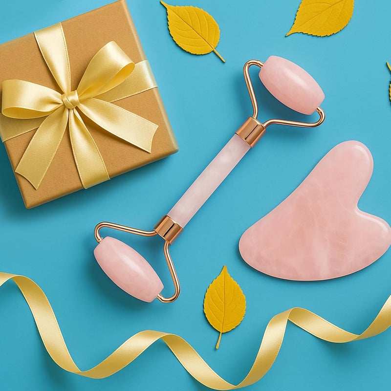 BAIMEI Rose Quartz Jade Roller & Gua Sha Set - Image 2